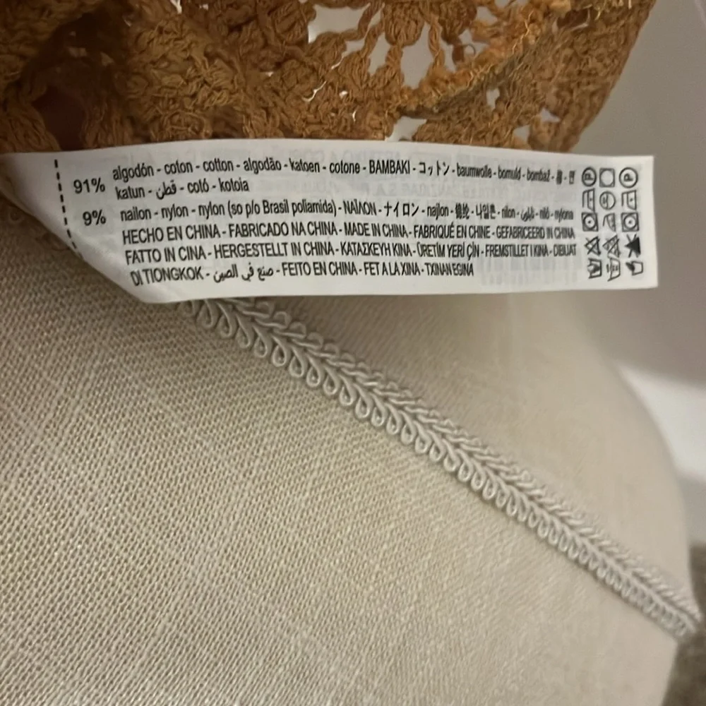 Zara Crochet Puff Sleeve Sweater Top - Rust/Tan/Spice Brown color